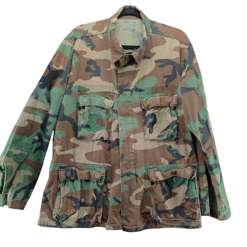 Vintage Military Mens Button Up Shirt Multi-Color Size Large Long Sleeve Pockets